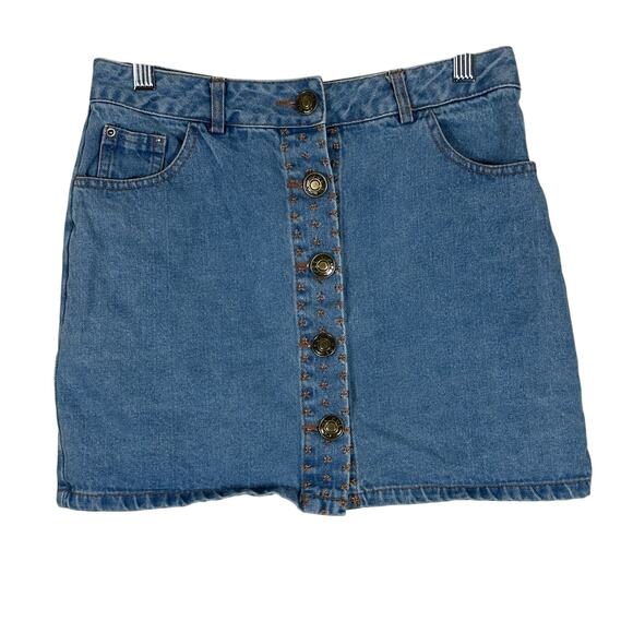 POL Dresses & Skirts - Pol Mini Skirt Womens S Medium Wash Denim Button Front Stretch Embroidered 90s